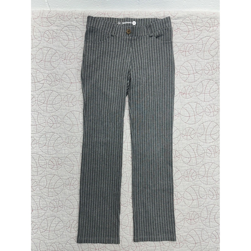 Betabrand Dress Pant Yoga Pants Gray Pinstripe Straight / Women's Medium